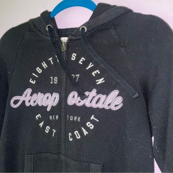 Aeropostale Size M Women's Black Hoodie Jacket Logo 90s Y2K Graphic - Picture 2 of 8